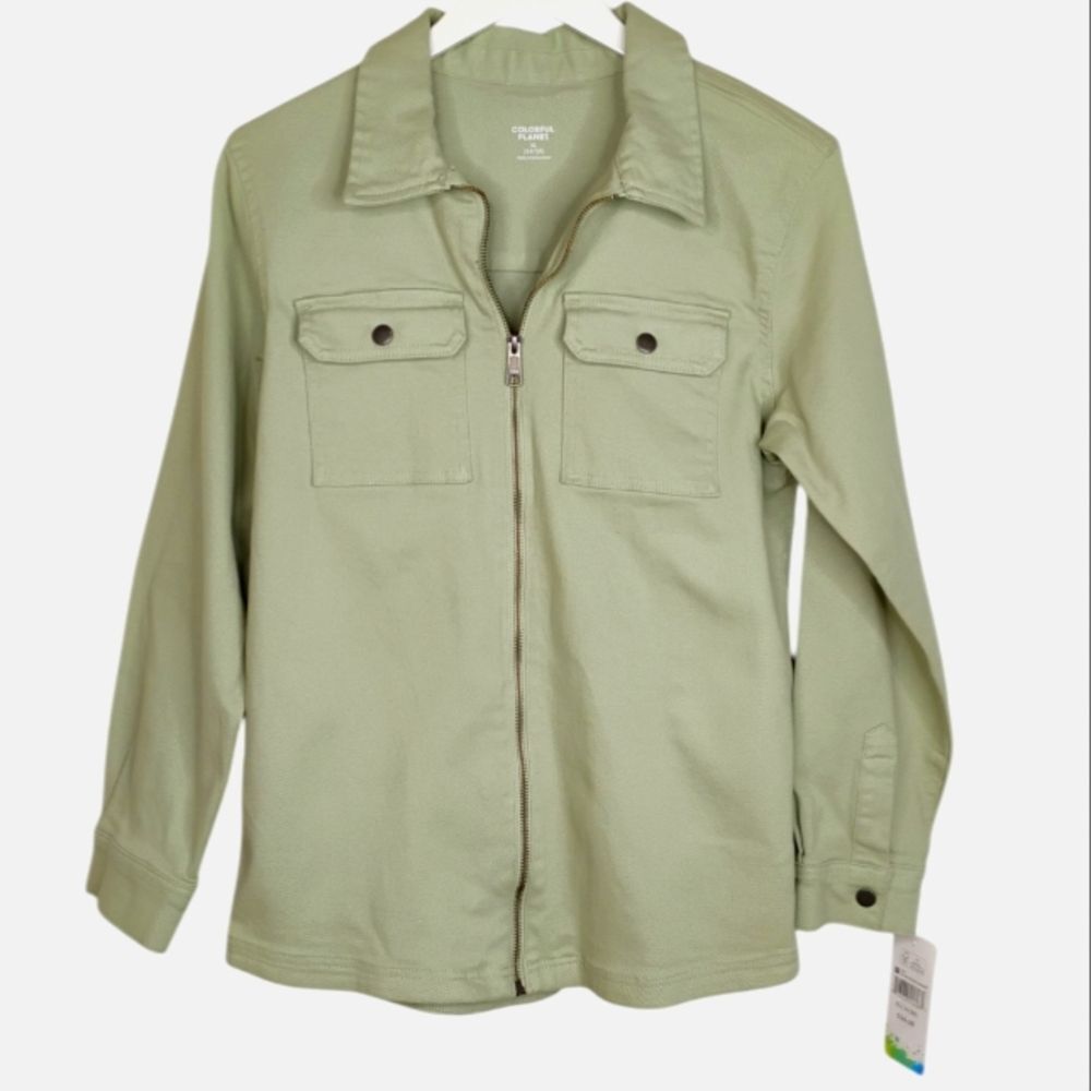 Colorful Planet Jacket zip front shacket sage green size XL NWT